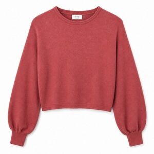 Blu Ivy Women's Small Balloon Sleeve Sweater Rose Pink Soft Knit Cropped Top